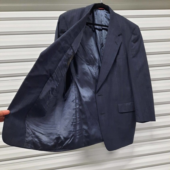 Vintage Hart Schaffner Marx Suit Blazer Men 44R Blue Stripe Sport Coat Wool - Picture 4 of 9